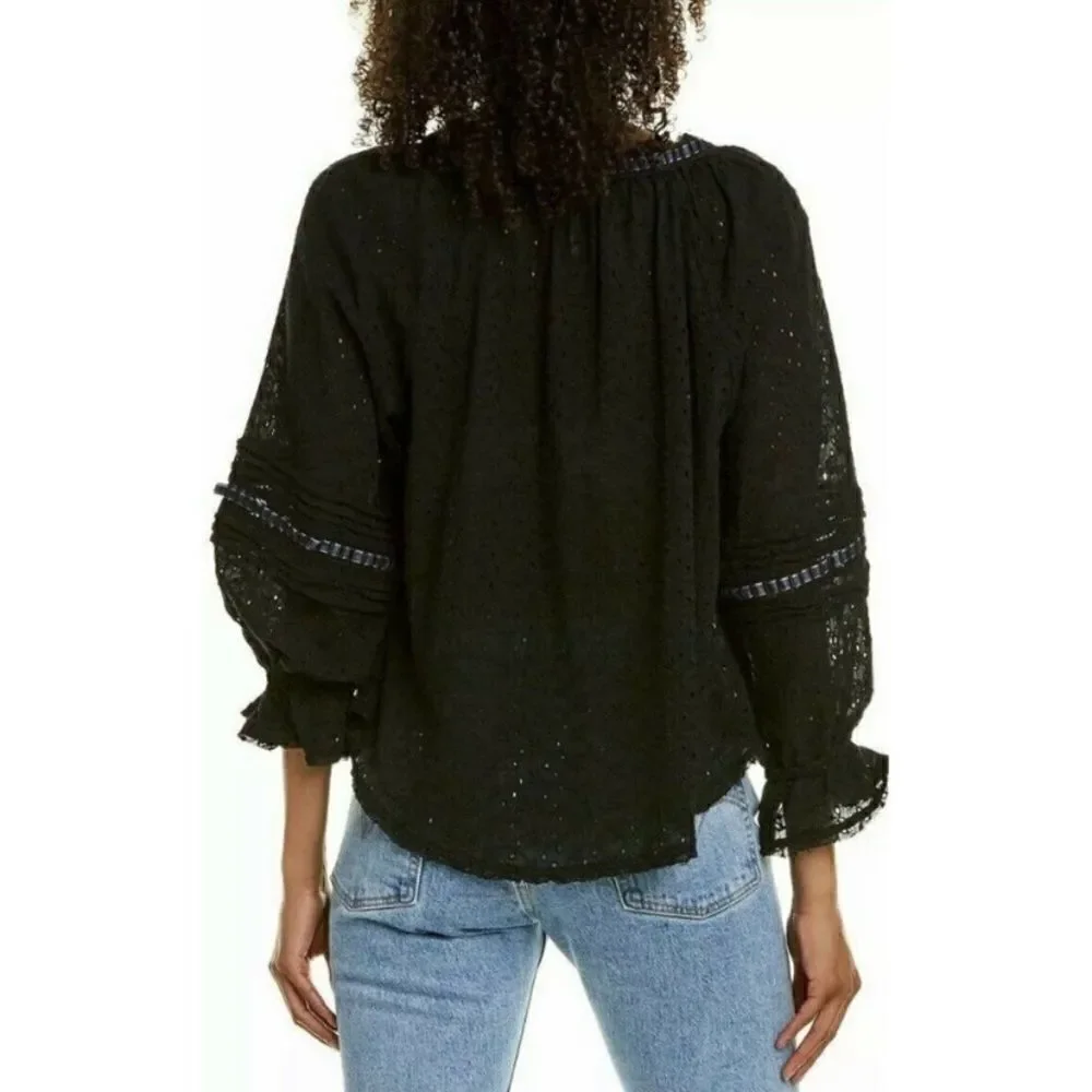 Free People Darcy Eyelet Black Blouse